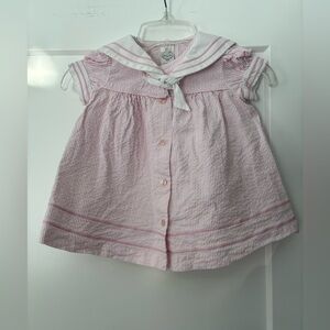 Vintage Starting Out Pink and white striped sailor collar dress